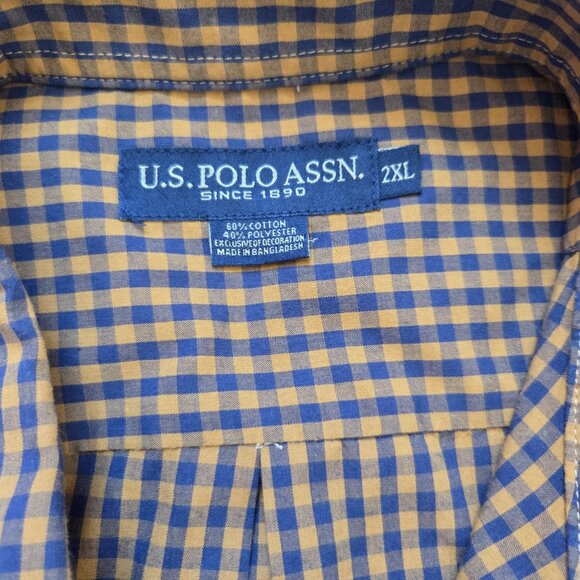 U.S. Polo Assn. Button Down Shirt Men 2XL Brown Gingham Plaid Classic Preppy - Picture 4 of 7